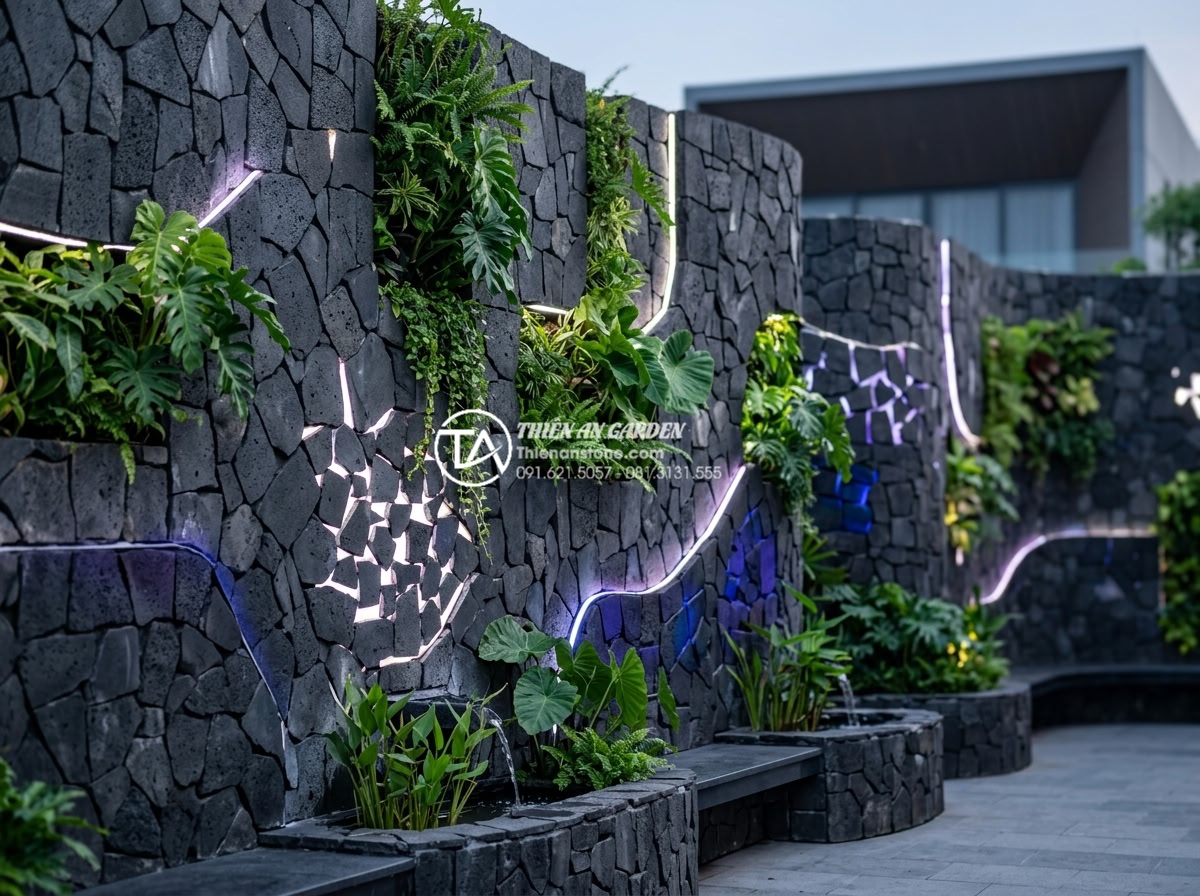 Đá rối ốp tường: Nghệ thuật tạo điểm nhấn cho không gian sống - Futuristic design concepts of stone rối walls integrated with smart lighting and