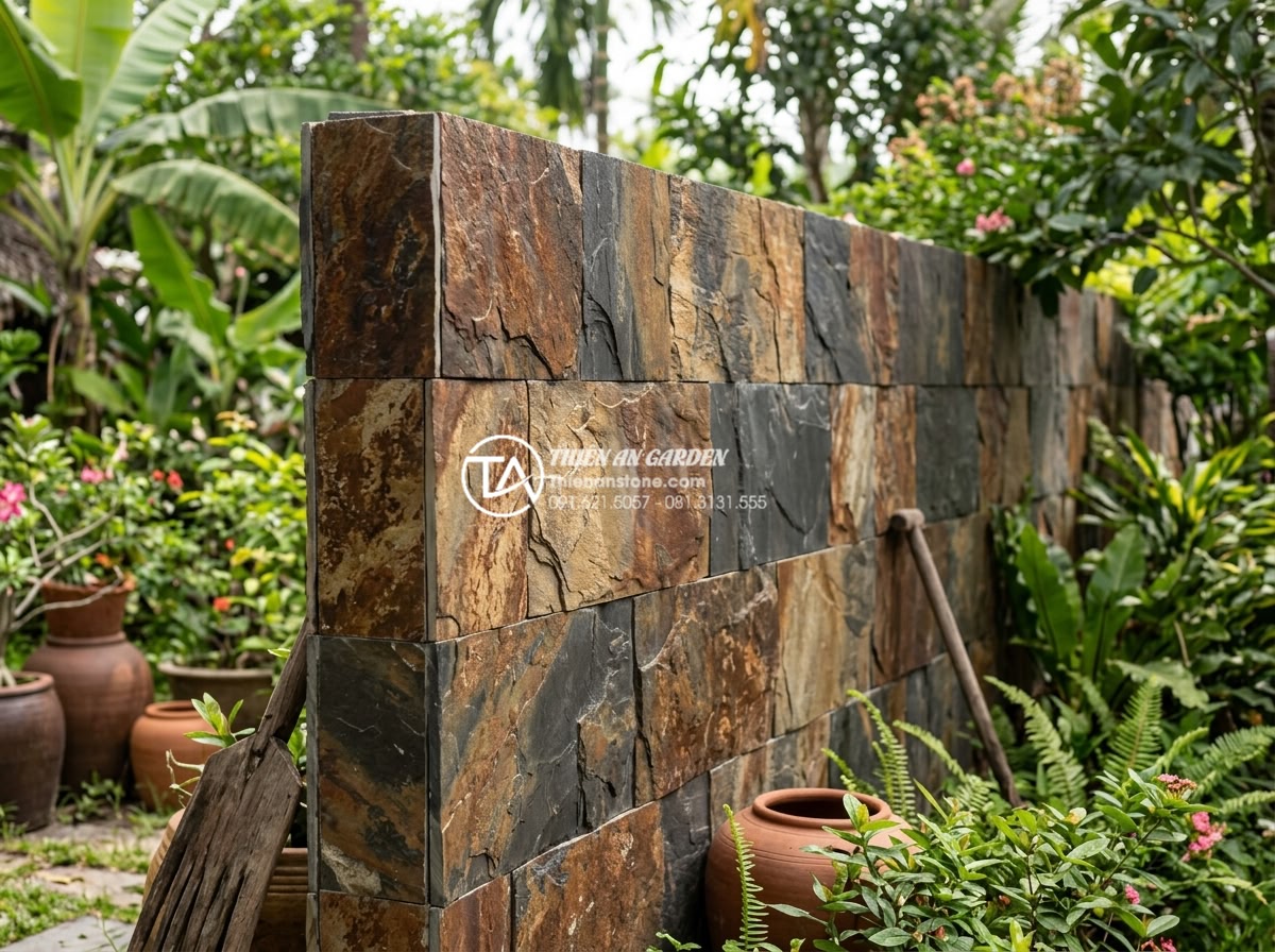 Đá rối vàng Bình Định vs Nghệ An: Sự khác biệt về chất lượng và màu sắc - Rustic fence wall decorated with Nghe An chaotic yellow stones in a countryside 