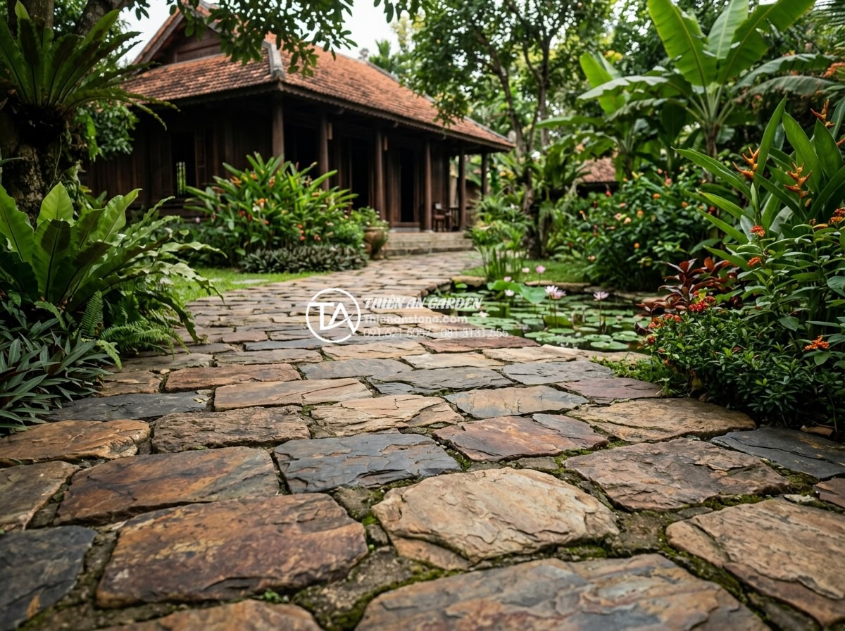 Đá rối vàng quay tay: Quy trình sản xuất và giá trị thẩm mỹ - Long-term preserved golden hand-tumbled stones in a beautiful maintained villa l