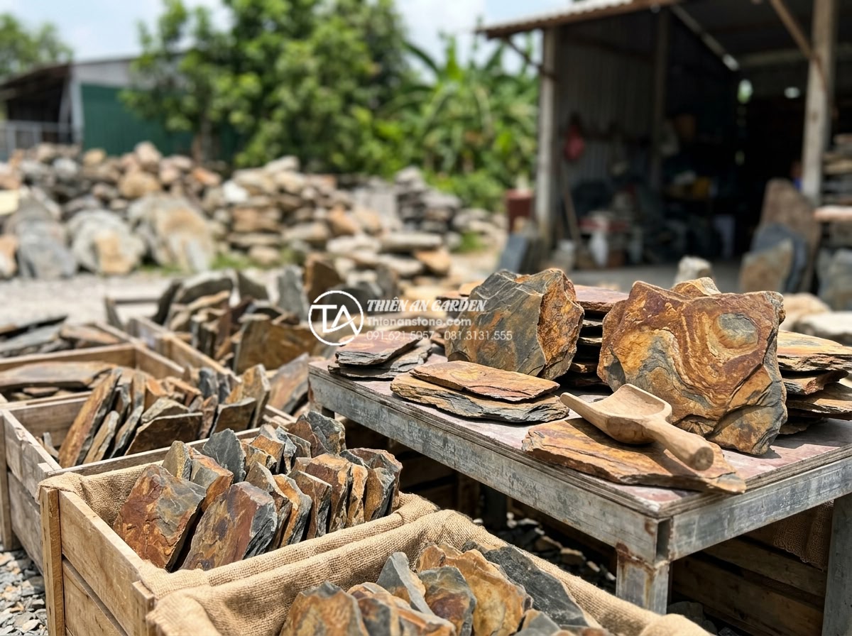 Đá rối vàng quay: Ứng dụng độc đáo trong trang trí tiểu cảnh - Professional selection process of high-quality golden swirling stones at a stone