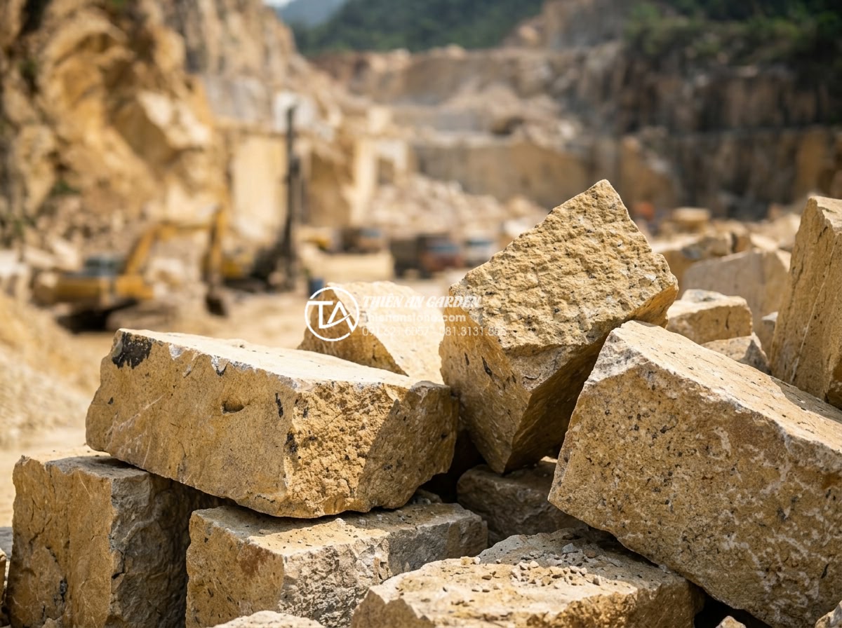 Đá rối vàng: Vẻ đẹp sang trọng từ mỏ đá Bình Định và Nghệ An - Mountain quarry landscape in Nghe An province Vietnam extracting golden ruffled 