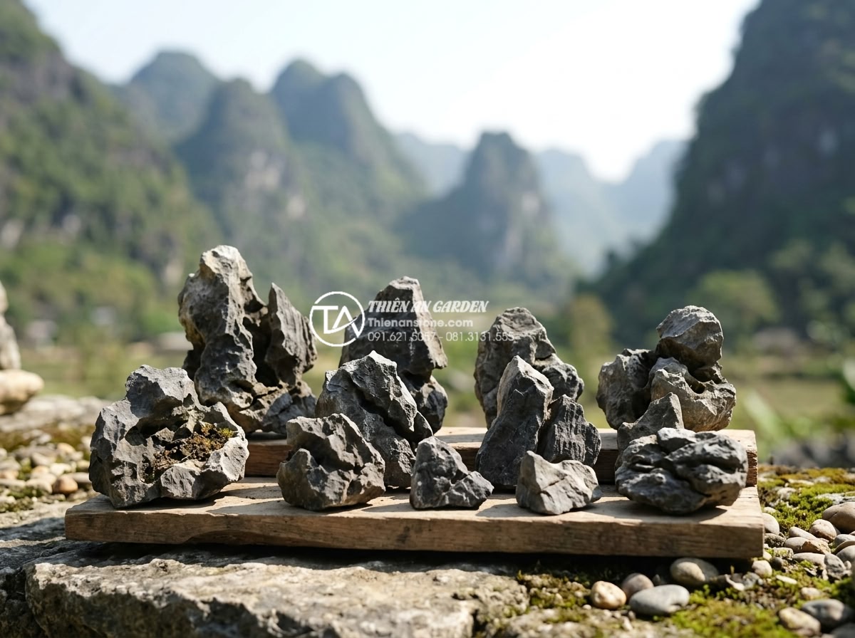 Đá tai mèo mini: Xu hướng decor bàn làm việc được ưa chuộng 2026 - Hình 4 Đá tai mèo mini: Xu hướng decor bàn làm việc được ưa chuộng 2026 - Collection of authentic Vietnamese cat ear mini stones displayed in natural sett