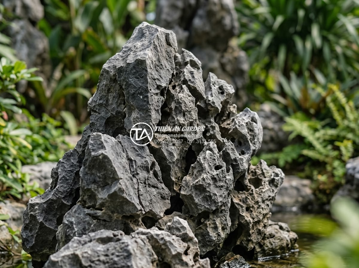 Hướng dẫn đục lỗ và tạo hang hốc cho đá tai mèo làm hang cho cá - Close-up photograph of natural cat ear stone showing its porous texture and smal