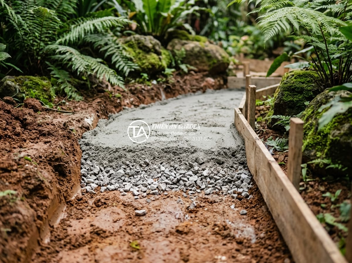 Kỹ thuật chà ron đá rối: Bí quyết để có mạch đá đều và đẹp - Step-by-step process of laying and grouting chaotic natural stones in garden con