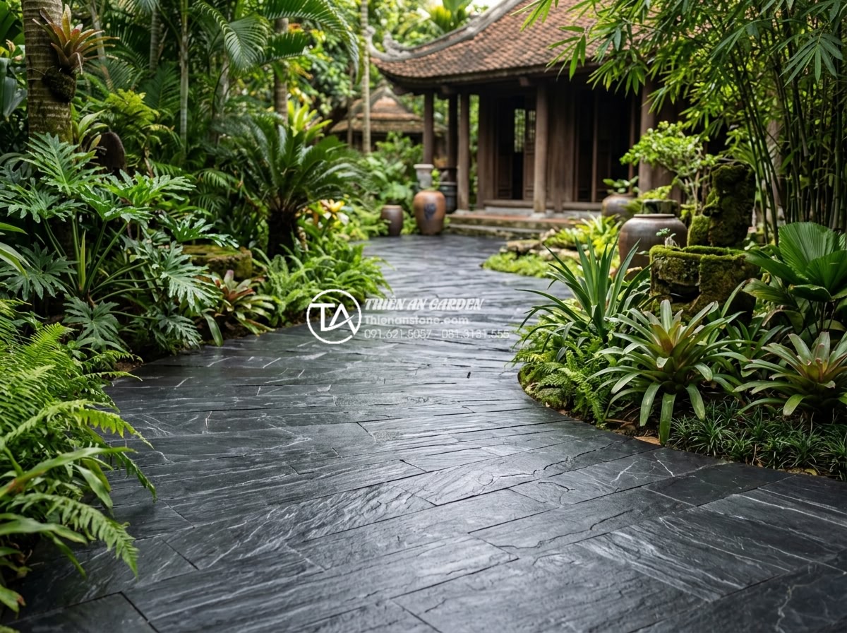 Quy trình lát sân bằng đá rối: Checklist 5 bước đạt chuẩn chuyên gia - Branding image of completed stone paving works by expert Vietnamese natural ston