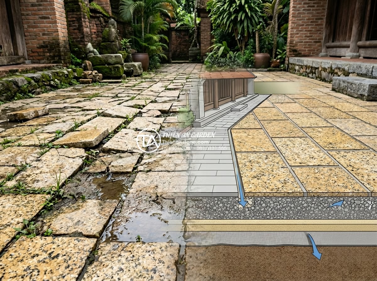 Review độ bền đá rối đen Lai Châu khi lát đường đi ô tô - Potential challenges illustration of uneven chaotic stone paving with solutions 