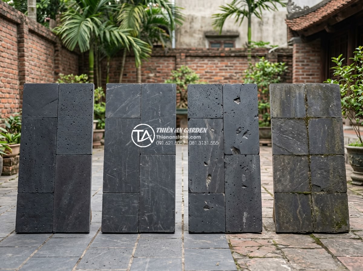 Review độ bền đá rối đen Lai Châu khi lát đường đi ô tô - Side-by-side comparison chart visualization of different natural stones includin