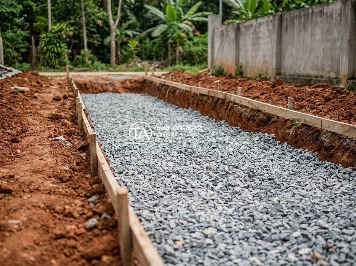 Review độ bền đá rối đen Lai Châu khi lát đường đi ô tô - Step-by-step construction process of laying black chaotic stone for car driveway