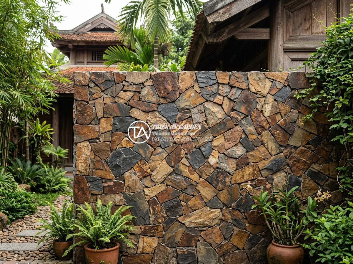 Sai lầm thường gặp khi tự thi công ốp đá rối tại nhà - Professionally arranged da roi stones creating beautiful natural mosaic pattern 