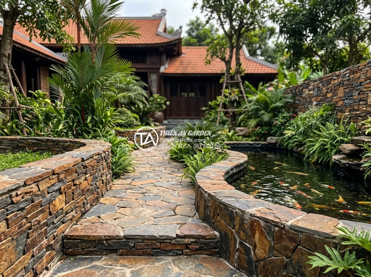 Sai lầm thường gặp khi tự thi công ốp đá rối tại nhà - Luxurious completed natural stone garden project by professional company featuri