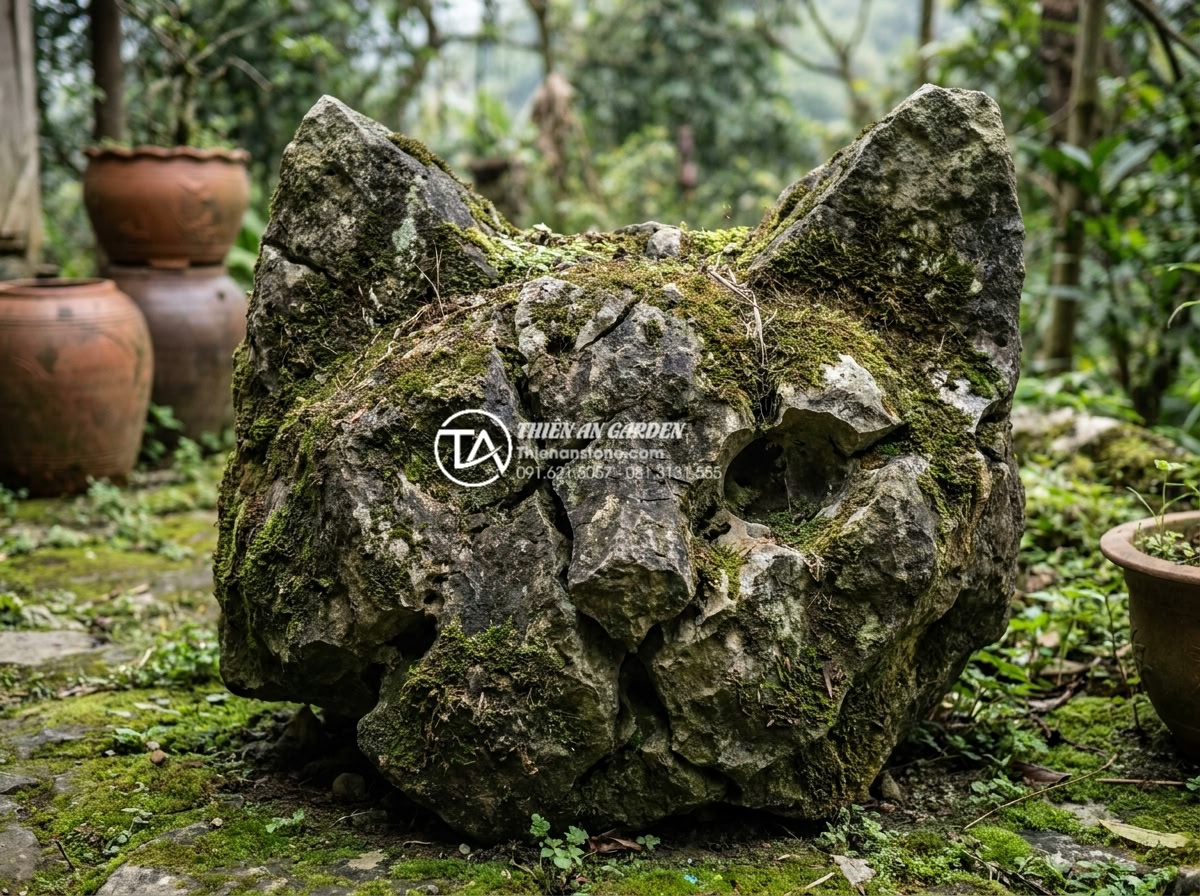 Tại sao đá tai mèo Hà Giang lại là 'vua' của các loại đá làm cây cảnh? - Long-term aged Ha Giang cat ear stone display after years of natural weathering 