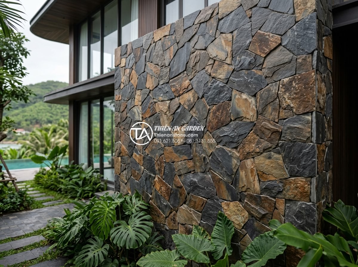 Top 10 mẫu đá rối ốp mặt tiền đẹp dẫn đầu xu hướng 2026 - Professional landscape stone company project portfolio showing completed natural