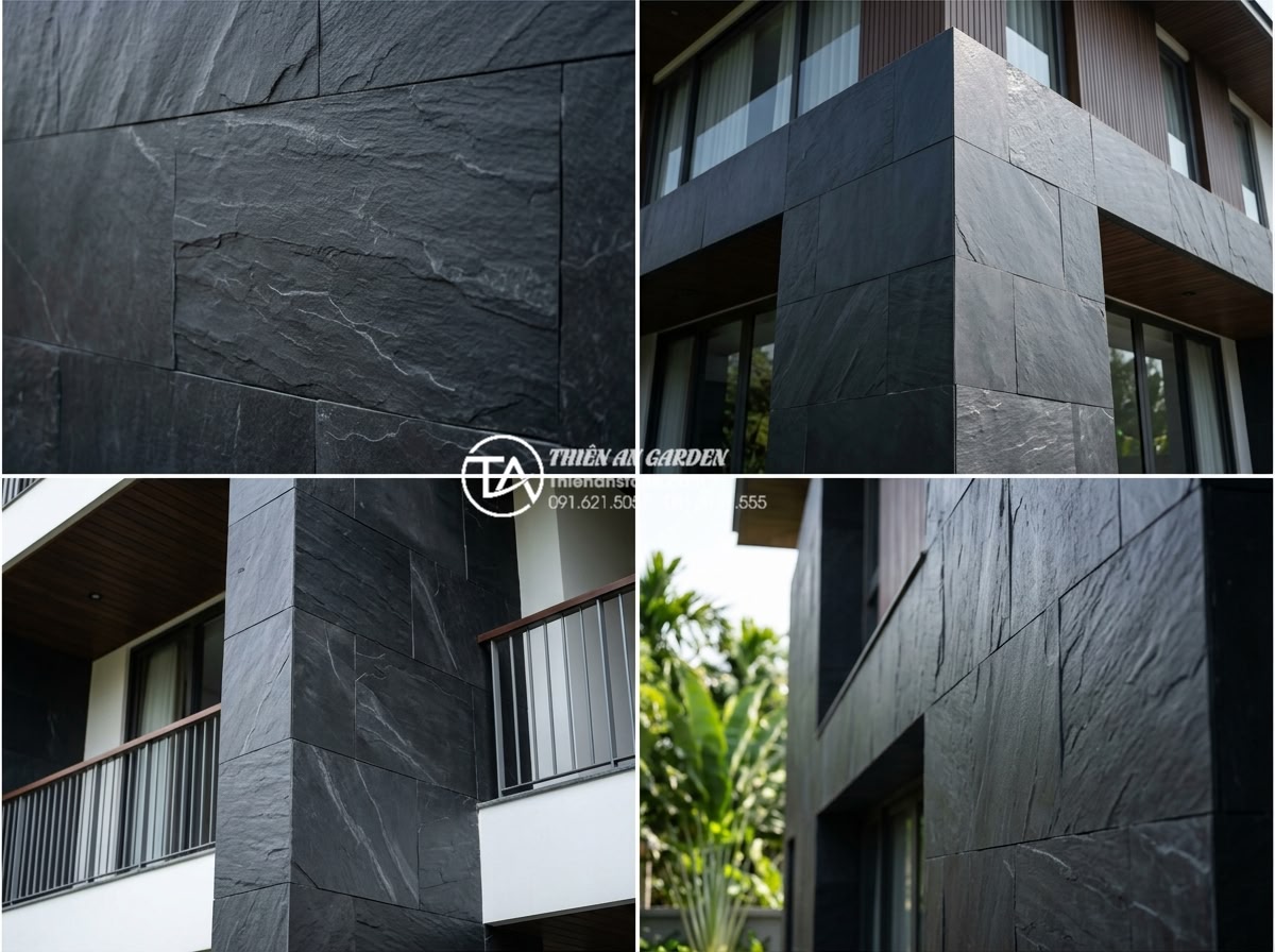 Top 10 mẫu đá rối ốp mặt tiền đẹp dẫn đầu xu hướng 2026 - Collage of top 3 leading 2026 facade stone cladding samples including gray grani
