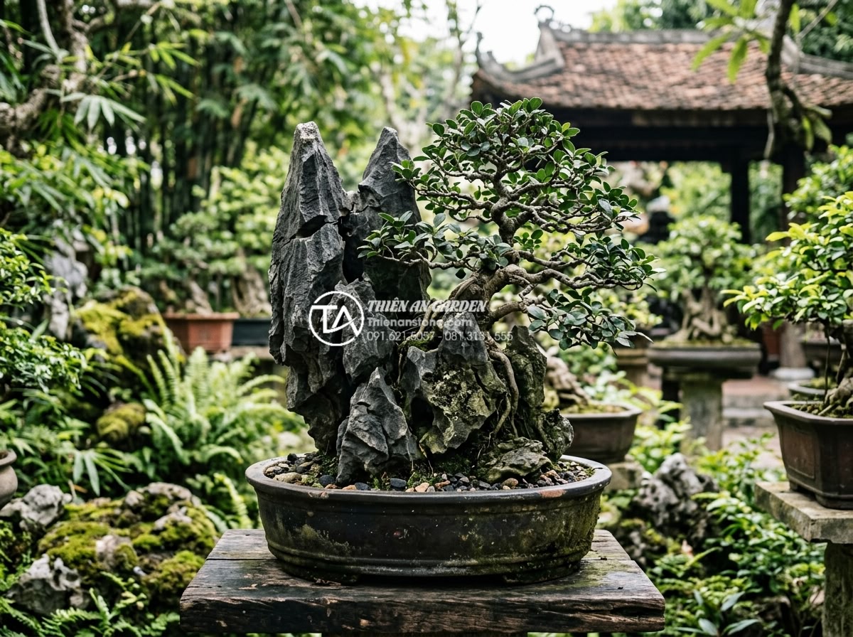 Cách chọn đá tai mèo làm bonsai: Bí quyết tạo tác phẩm nghệ thuật - Long-term preserved beautiful cat ear stone bonsai after years of proper care in
