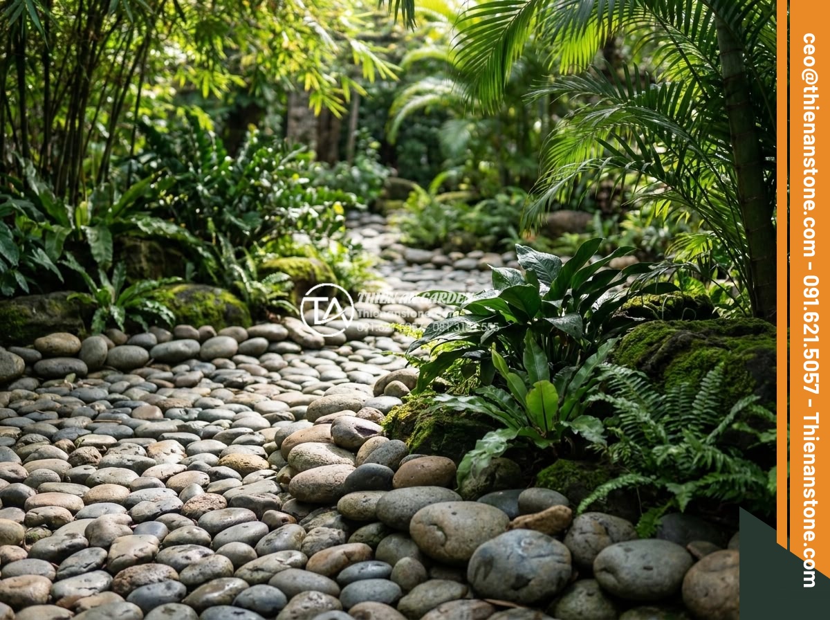 Đá cuội sân vườn: Ý tưởng trang trí và hướng dẫn lát đá cuội đẹp hút mắt - Hình 16 Đá cuội sân vườn: Ý tưởng trang trí và hướng dẫn lát đá cuội đẹp hút mắt - Well-maintained pebble stone garden after years of use looking fresh and vibrant