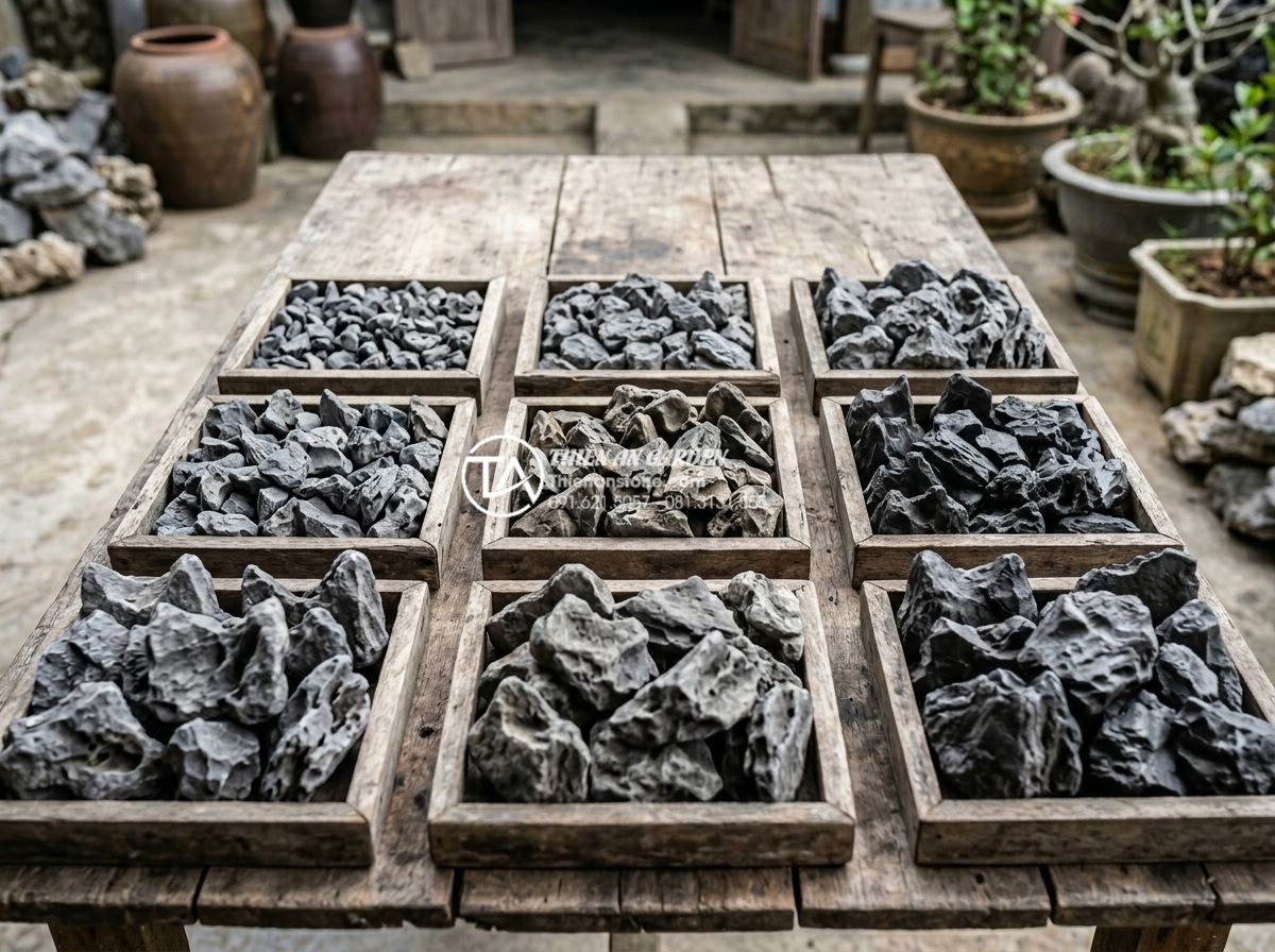 Đá tai mèo là gì? Nguồn gốc, đặc điểm và ứng dụng trong mỹ nghệ - Various categorized pieces of cat ear stone sorted by size mini medium large wit