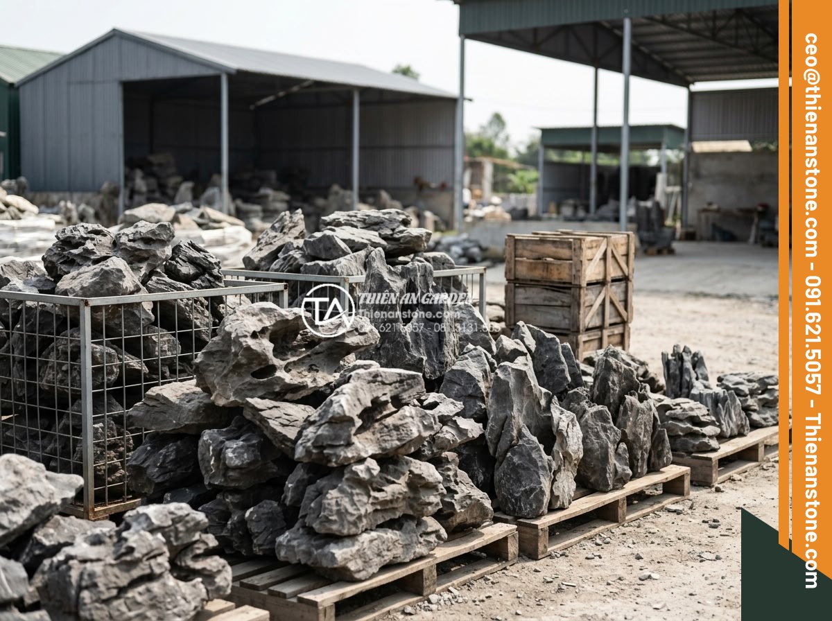 Địa chỉ bán đá tai mèo Hà Giang và Ninh Bình chất lượng nhất - Professional stone supplier warehouse at Da Canh Thien An displaying high qualit
