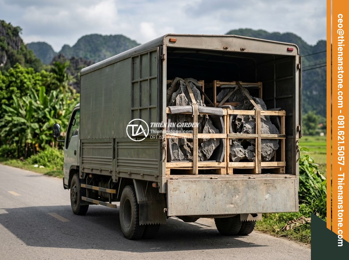 Địa chỉ bán đá tai mèo Hà Giang và Ninh Bình chất lượng nhất - Safe transportation process of cat ear stones using specialized trucks and prote