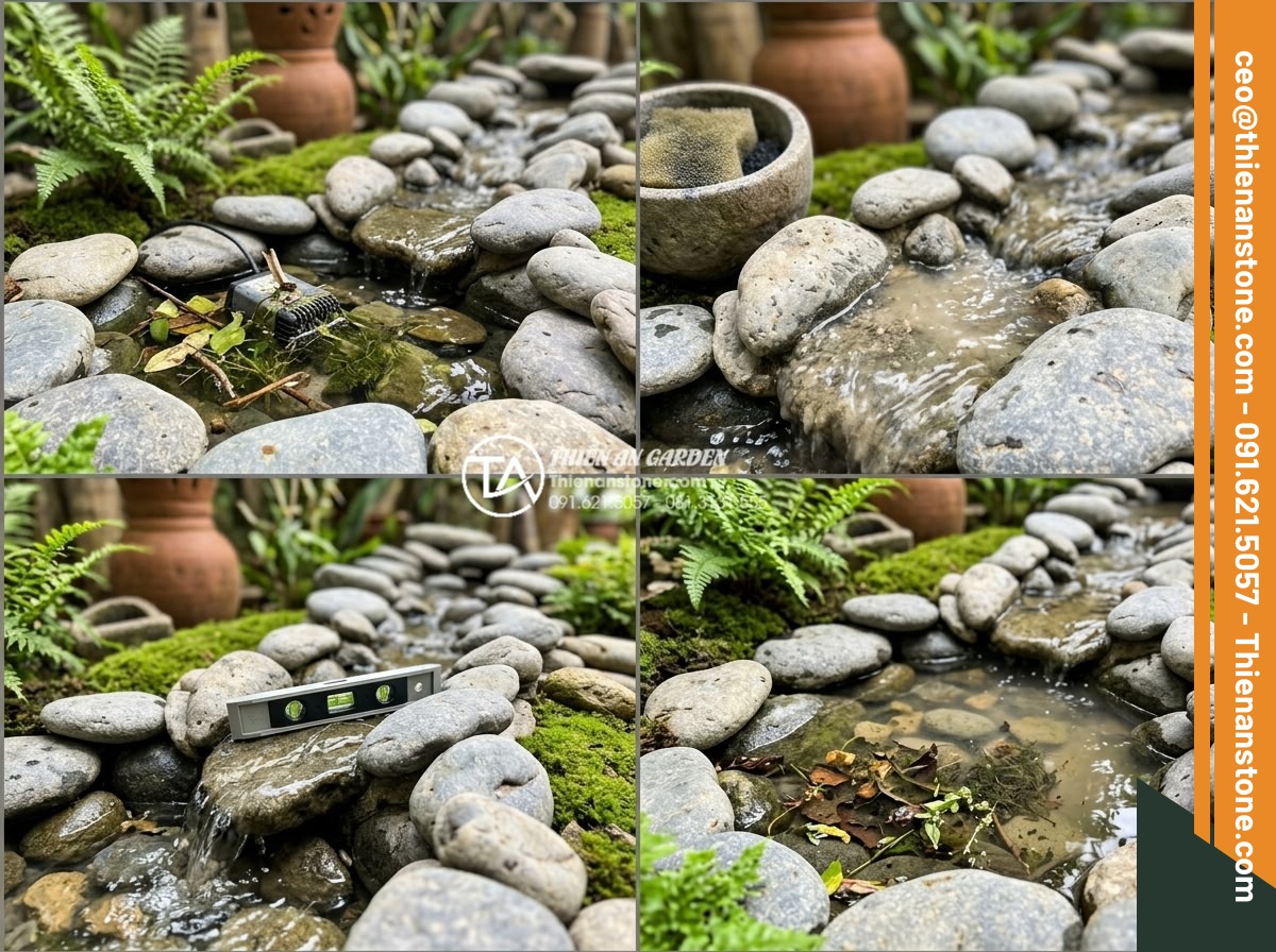 Hướng dẫn tự làm suối đá cuội mini trong bình thủy sinh cho người mới - Troubleshooting guide visuals for fixing issues like cloudy water or uneven flow