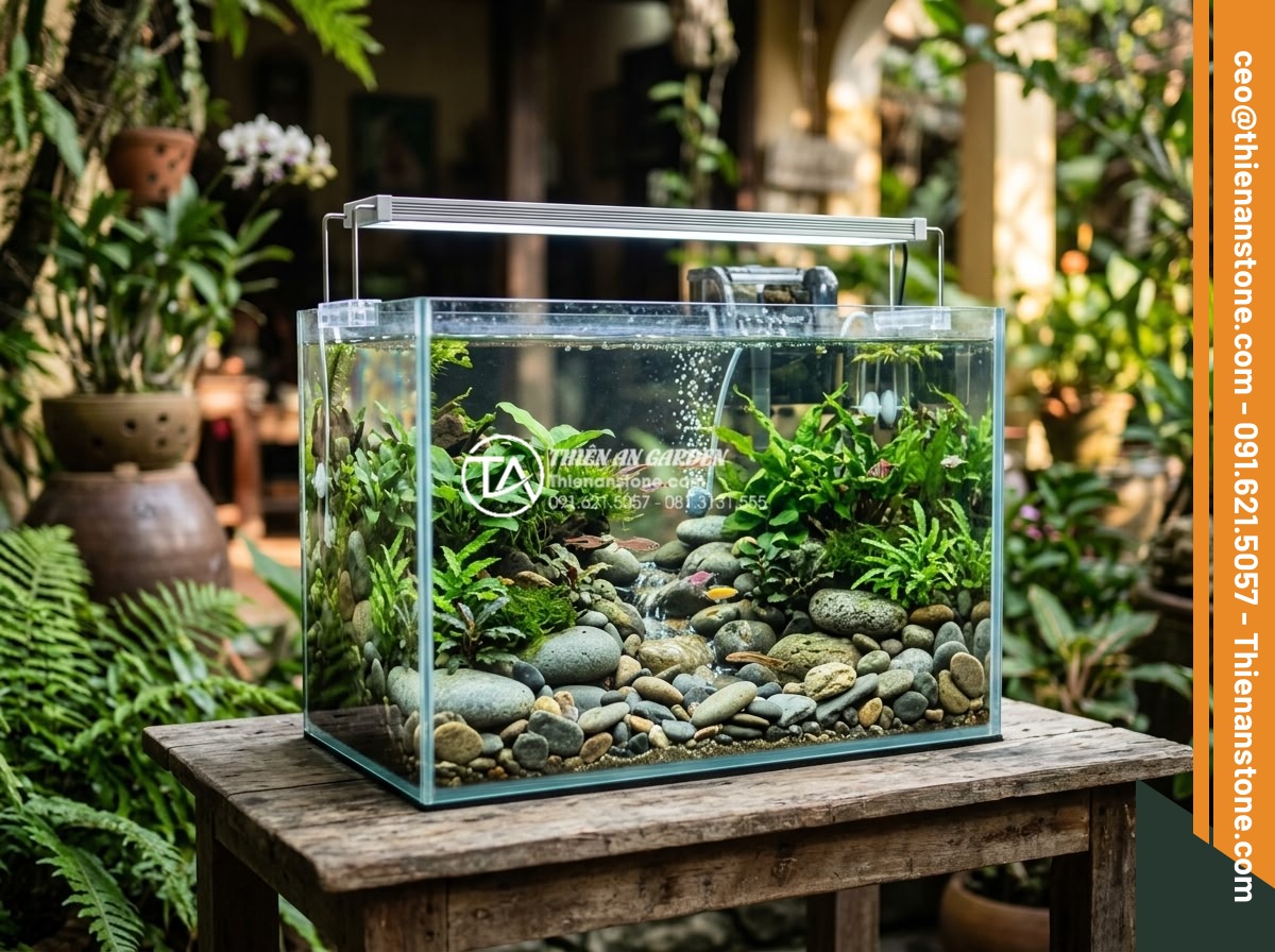 Hướng dẫn tự làm suối đá cuội mini trong bình thủy sinh cho người mới - Advanced upgraded mini pebble stream aquarium with LED lighting, additional deco