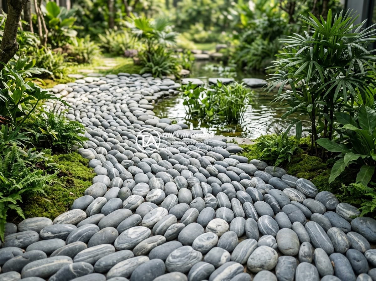 Khám phá vẻ đẹp đá cuội vân mây Lào Cai: Thủ phủ của những khối đá thượng phẩm - Wide angle shot of Lào Cai river pebbles with cloud patterns arranged artistical