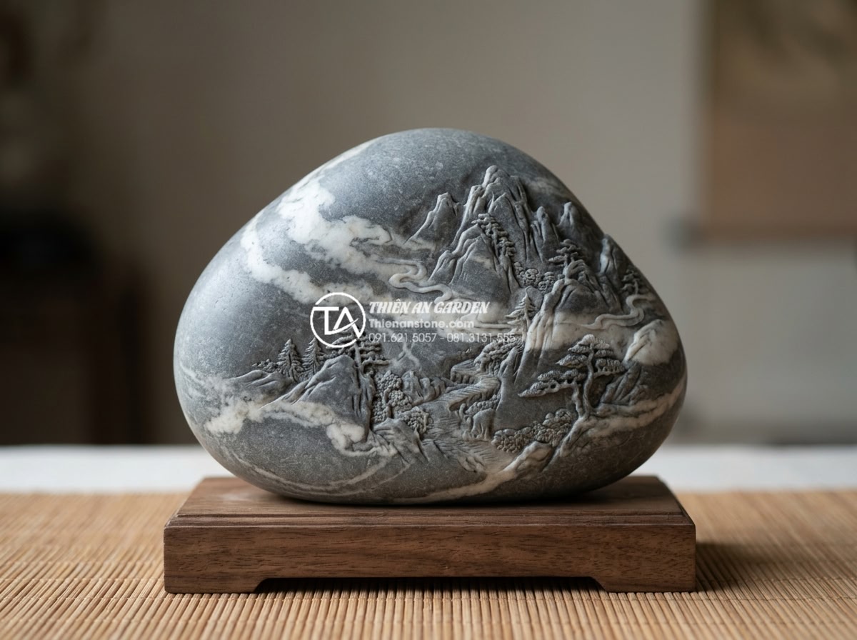 Khám phá vẻ đẹp đá cuội vân mây Lào Cai: Thủ phủ của những khối đá thượng phẩm - Handcrafted stone sculpture from Lào Cai cloud veined pebble, artistic carving o