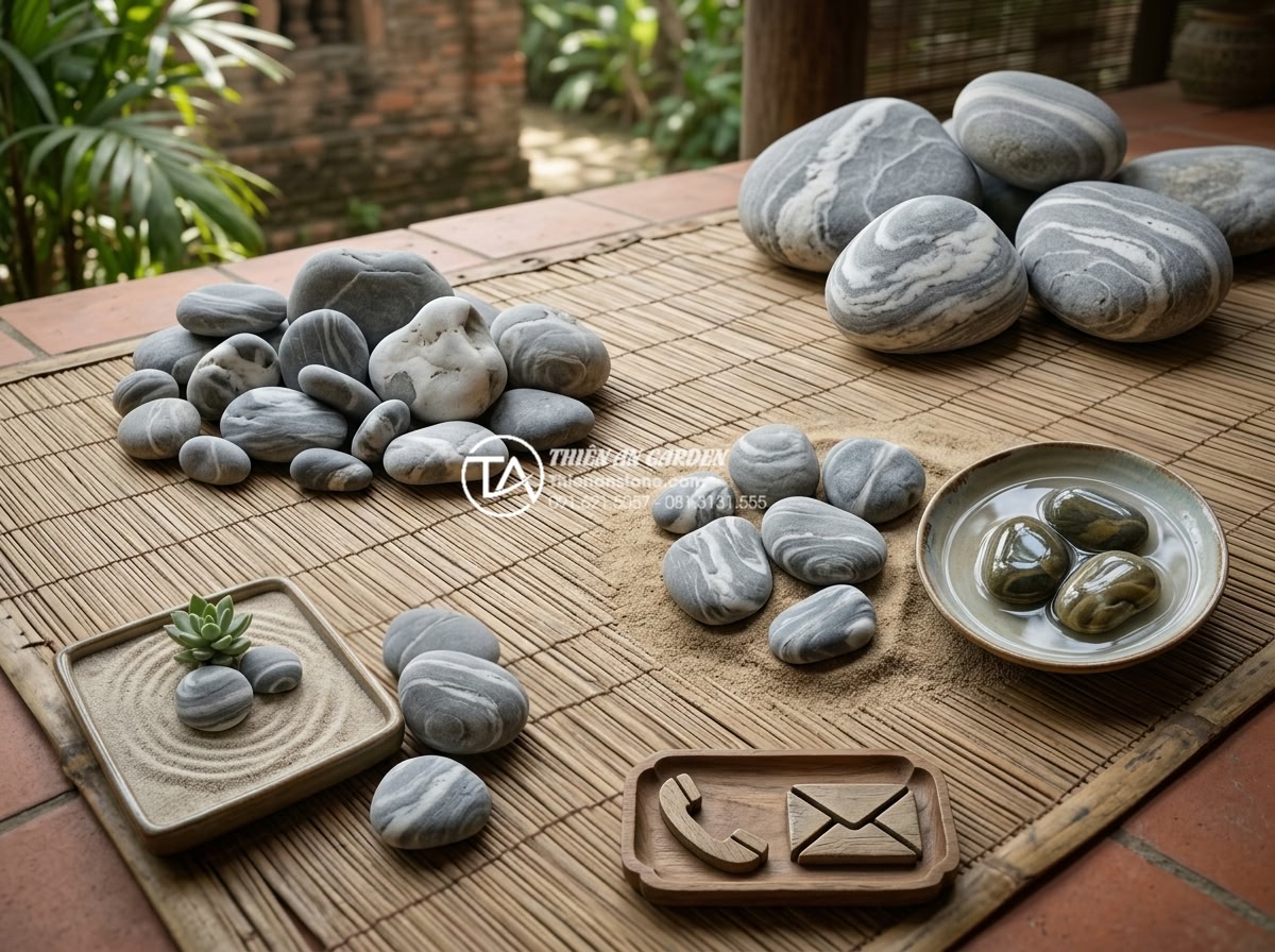 Kho đá cuội vân mây Đà Nẵng: Tổng kho cung cấp và thi công trọn gói - Hình 19 Kho đá cuội vân mây Đà Nẵng: Tổng kho cung cấp và thi công trọn gói - Customer FAQ infographic style with common questions about Da Nang cloud vein pe
