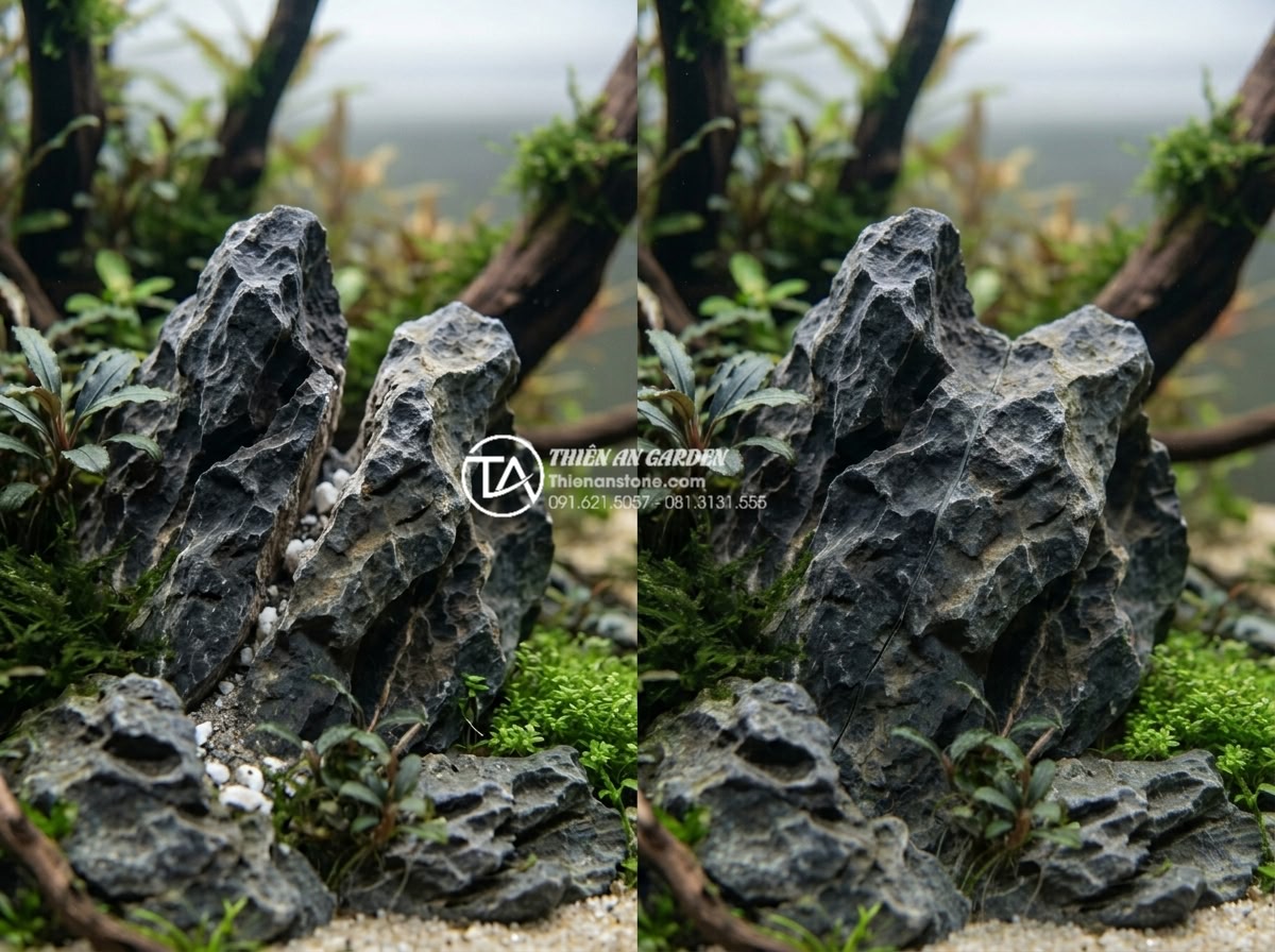 Kỹ thuật gắn keo đá tai mèo không lộ vết nối cho nghệ nhân - Before and after comparison of glued cat eye stones showing invisible seam techn