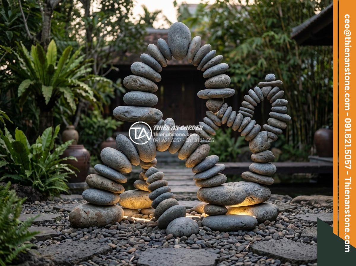 Kỹ thuật xếp chồng đá cuội lớn (Rock Balancing) trong nghệ thuật cảnh quan - Hình 13 Kỹ thuật xếp chồng đá cuội lớn (Rock Balancing) trong nghệ thuật cảnh quan - Creative advanced rock balancing sculpture with twisted large pebble formations