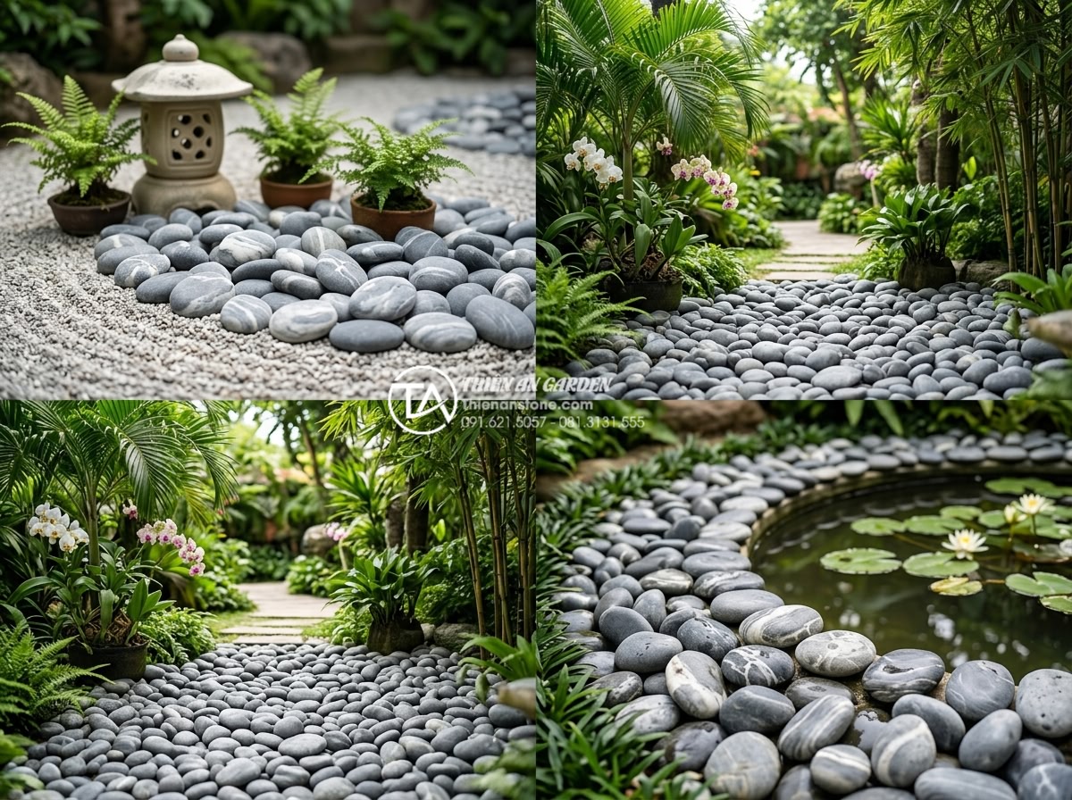 Kỹ thuật xếp layout đá cuội vân mây tạo hiệu ứng dòng chảy tự nhiên - Hình 16 Kỹ thuật xếp layout đá cuội vân mây tạo hiệu ứng dòng chảy tự nhiên - Visual comparison chart style image showing different stone types arranged in ga