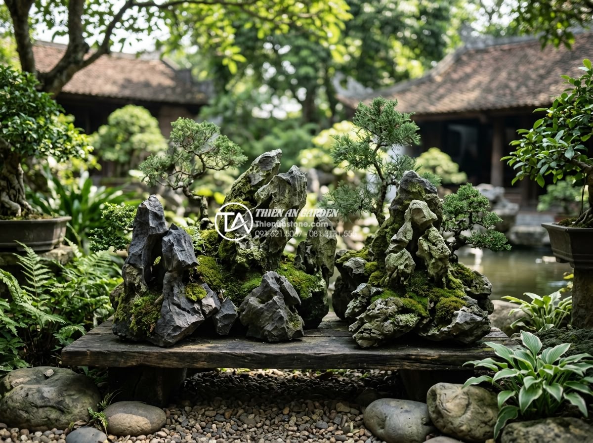 Mẹo tạo rêu xanh tự nhiên trên đá tai mèo bonsai cực đơn giản - Long term maintenance of established mossy bonsai cat ear stones in a mature gar