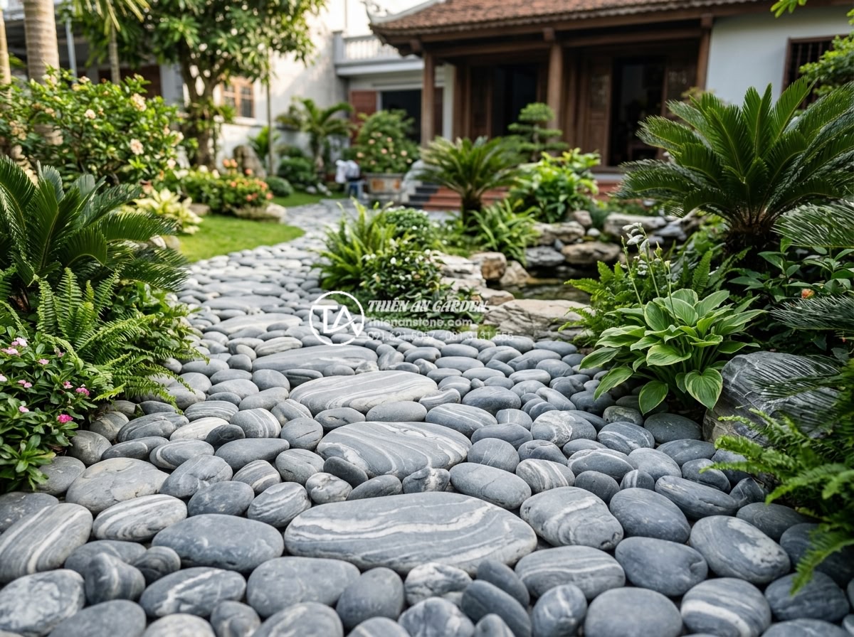 Mua đá cuội vân mây ở đâu? Top 5 địa chỉ cung cấp uy tín, giá sỉ - Finished high-quality pebble stone project delivery with happy clients and compl