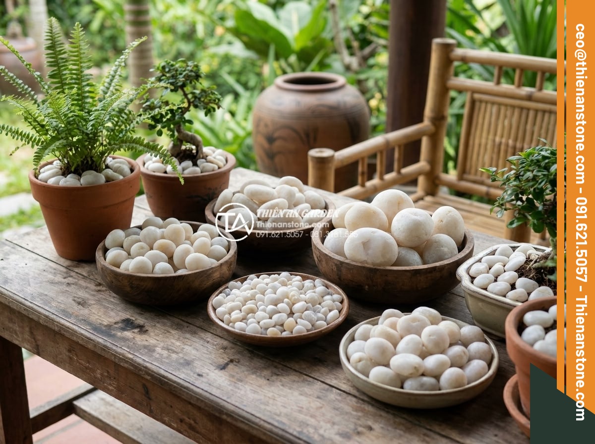 Sỏi cuội trang trí: Bí quyết phối hợp sỏi đá cuội cho chậu cây nội thất - Collection of different types of decorative river and sea pebbles in various siz