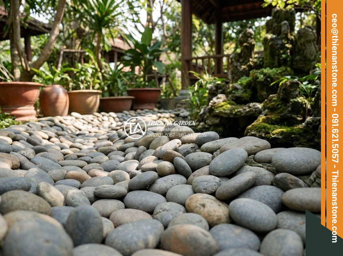 Suối đá cuội nhân tạo: Kỹ thuật thi công dòng suối khô trong sân vườn - Showcase of completed projects by Thien An Stone featuring various artificial dr