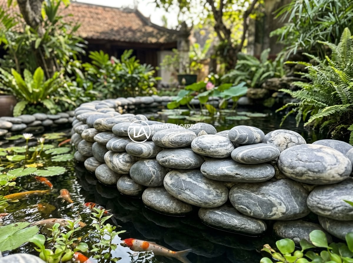 Top 15 Layout đá cuội vân mây đẹp nhất cho hồ cá Koi và hòn non bộ - Hình 35 Top 15 Layout đá cuội vân mây đẹp nhất cho hồ cá Koi và hòn non bộ - Raised Koi pond border constructed from cloud patterned natural pebbles