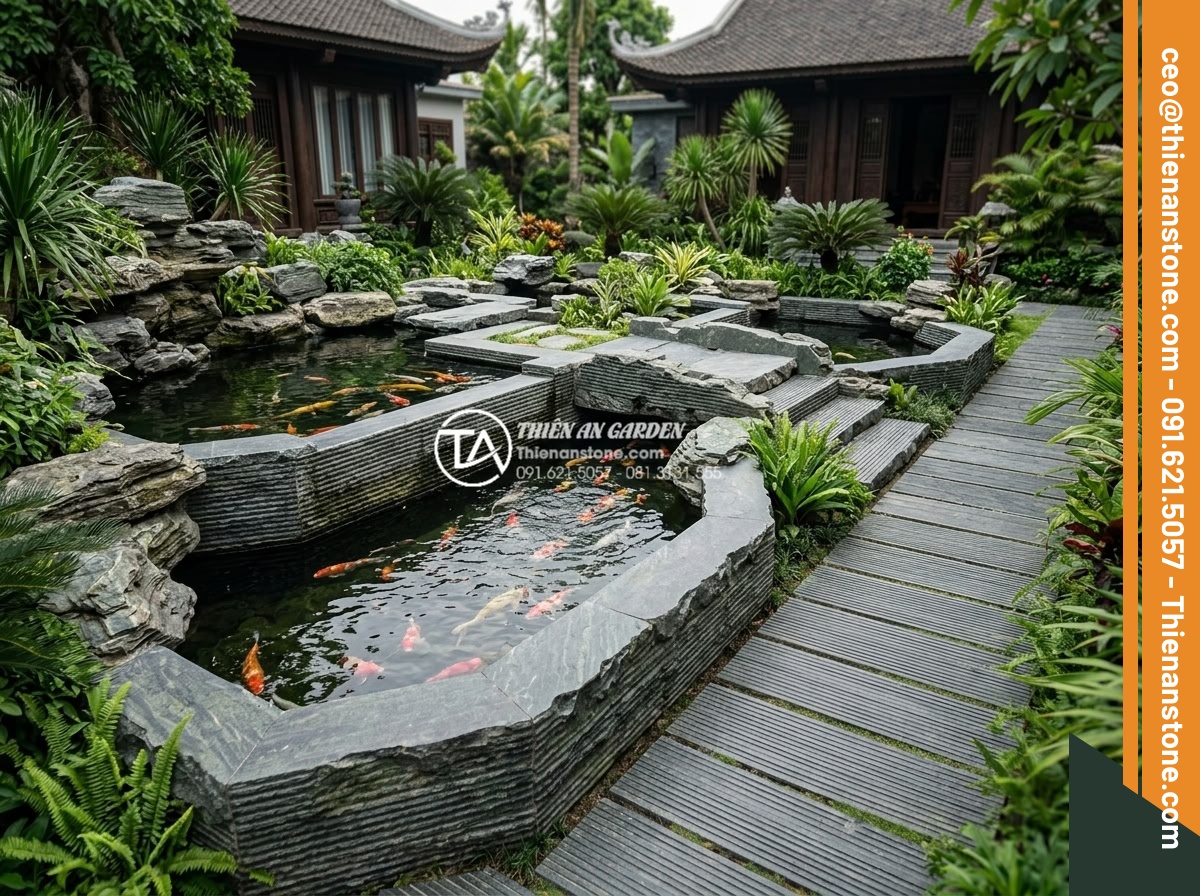 3 Sai lầm thường gặp khi thi công đá răng lược khiến công trình nhanh hỏng - Hình 20 3 Sai lầm thường gặp khi thi công đá răng lược khiến công trình nhanh hỏng - Company portfolio image of completed luxury villa garden featuring extensive com