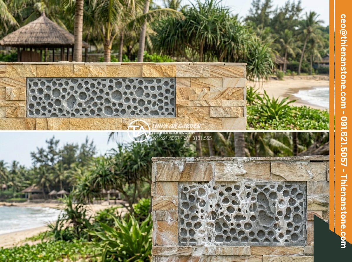 Bí mật độ bền của đá ghép ong xám khi sử dụng cho các công trình ven biển - Hình 6 Bí mật độ bền của đá ghép ong xám khi sử dụng cho các công trình ven biển - Before and after comparison images of gray honeycomb stone after 10 years coasta
