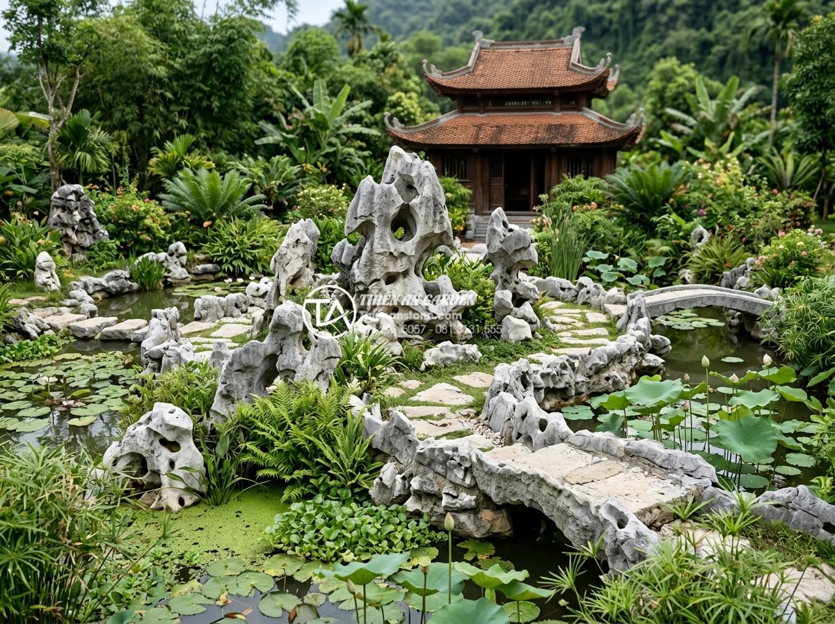 Cách phối hợp đá tai mèo với các loại cây thủy sinh phổ biến - Hình 16 Cách phối hợp đá tai mèo với các loại cây thủy sinh phổ biến - Professional photography of completed large-scale garden project with cat ear st