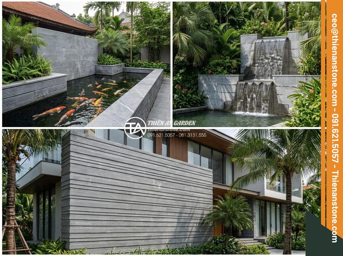 Cách tính diện tích và số lượng đá răng lược cần mua chính xác nhất - Multiple photos collage of various completed projects showing stone quantity usa