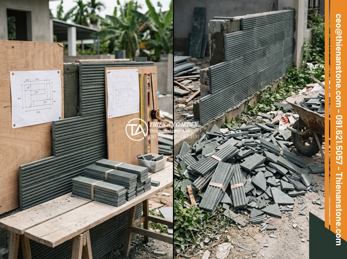 Cách tính diện tích và số lượng đá răng lược cần mua chính xác nhất - Before and after comparison photo showing accurate stone quantity calculation pl