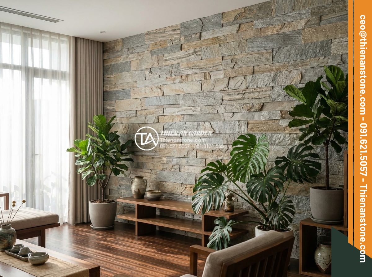 Đá ghép đen và đá ghép vân gỗ: Sự kết hợp hoàn hảo cho không gian nội thất - Luxurious interior featuring wood vein mosaic stone combined with natural light 