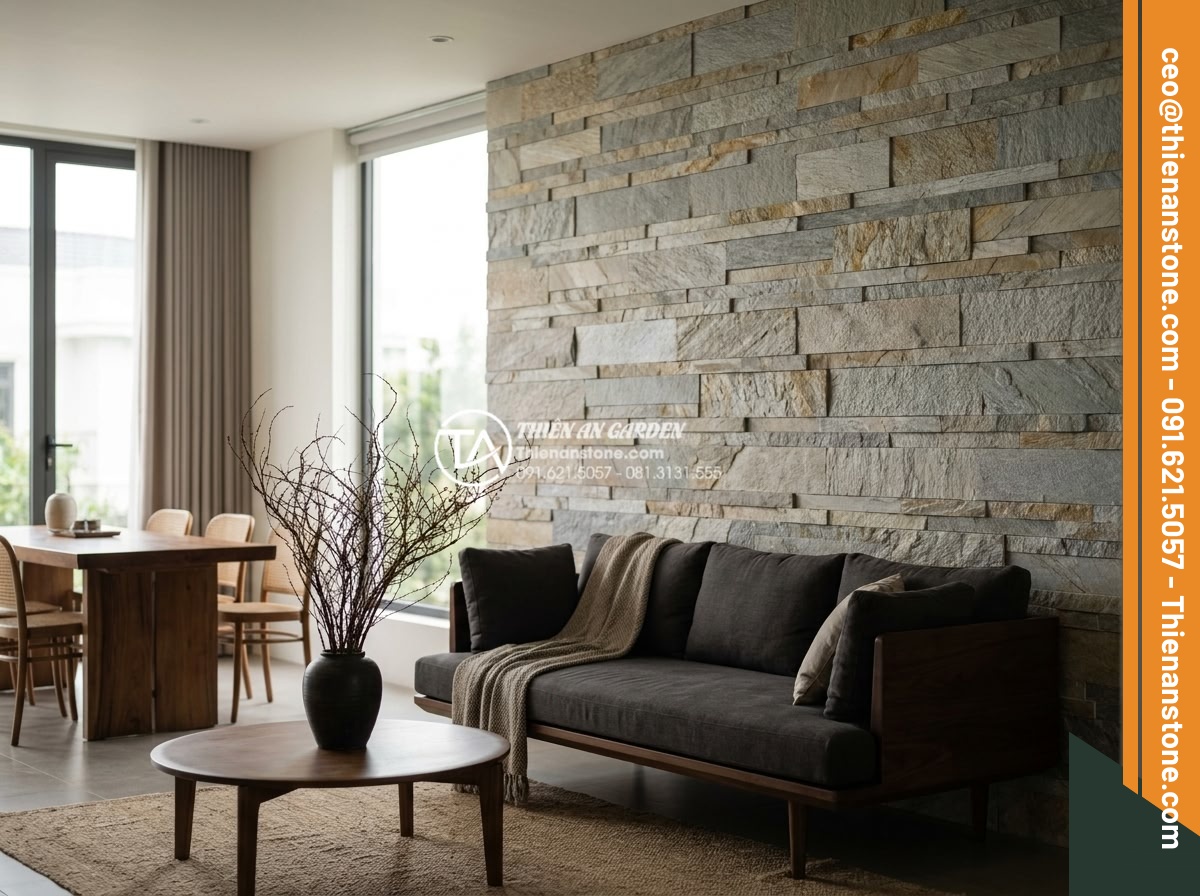 Đá ghép đen và đá ghép vân gỗ: Sự kết hợp hoàn hảo cho không gian nội thất - High end interior space showcasing seamless integration of black and wood vein m