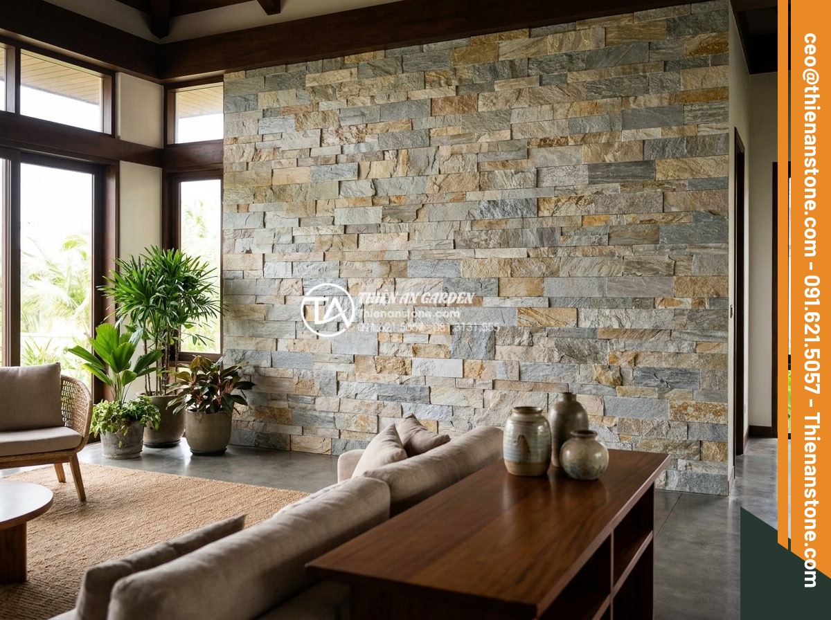 Đá ghép đen và đá ghép vân gỗ: Sự kết hợp hoàn hảo cho không gian nội thất - Real project example of luxury villa interior with black and wood grain mosaic s