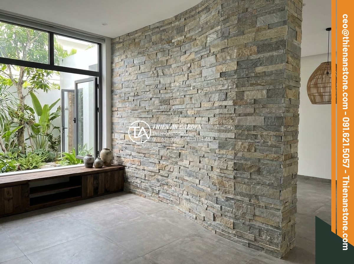 Đá ghép đen và đá ghép vân gỗ: Sự kết hợp hoàn hảo cho không gian nội thất - Innovative contemporary interior space featuring advanced stone mosaic designs a
