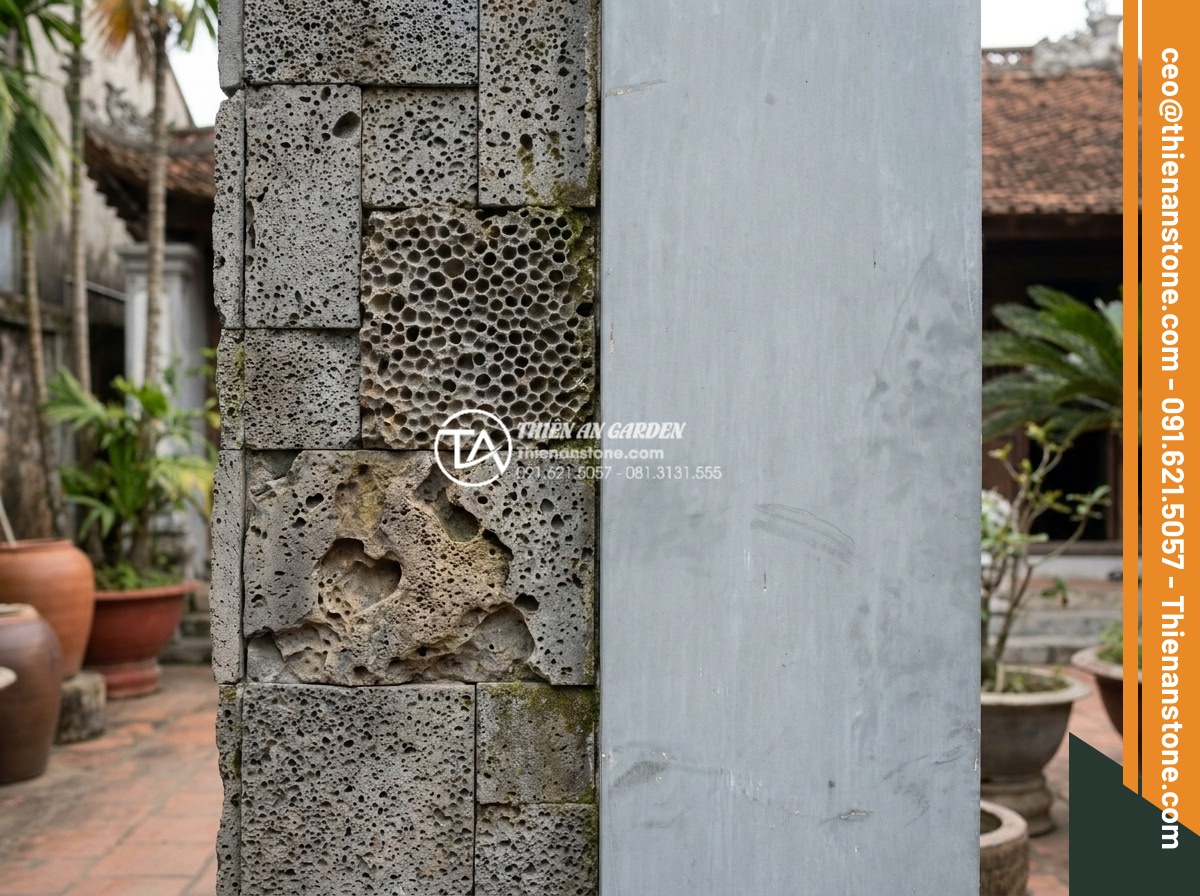 Đá ghép tổ ong xám: Xu hướng lựa chọn hàng đầu cho kiến trúc hiện đại - Detailed comparison image showing the superior texture and natural gray color of