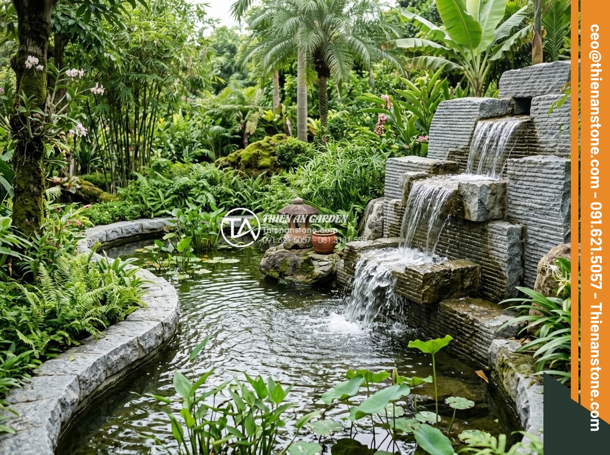 Đá răng lược có dùng được cho khu vực hồ bơi không? Những lưu ý quan trọng - Hình 3 Đá răng lược có dùng được cho khu vực hồ bơi không? Những lưu ý quan trọng - Beautiful Vietnamese garden landscape featuring da rang luoc stone used for wate