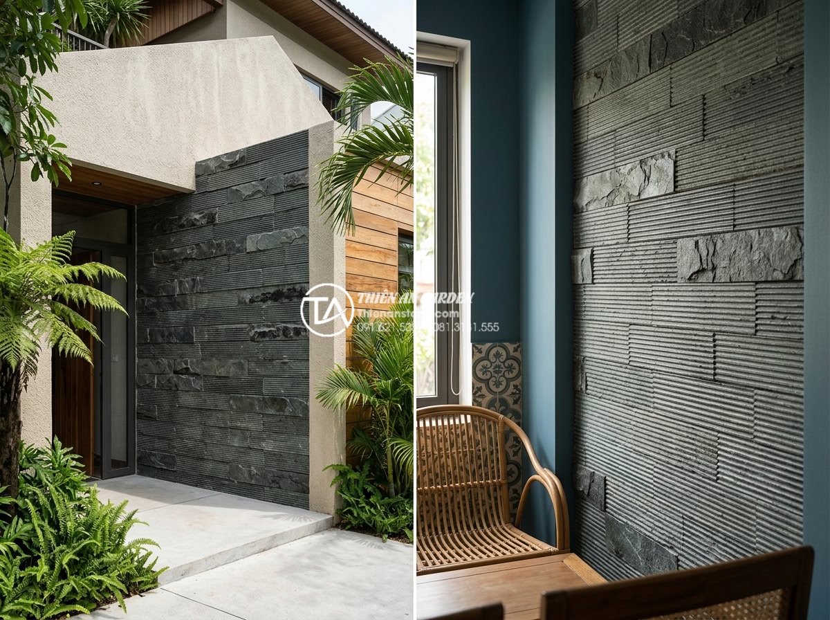 Đá răng lược ốp tường: Giải pháp trang trí mặt tiền và nội thất hiện đại - Visual comparison of tooth comb stone versus other wall cladding materials in re