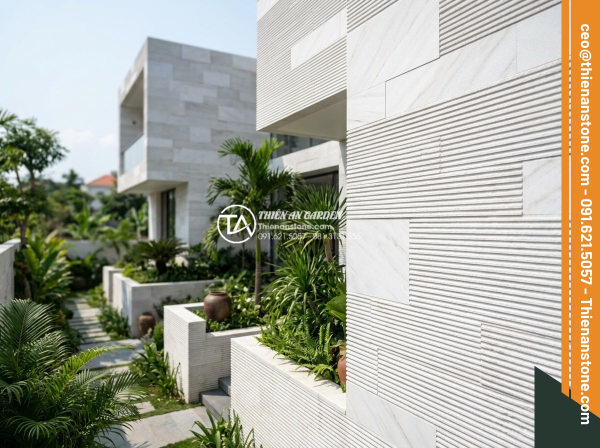 Đá răng lược trắng: Sự tinh tế và sang trọng cho phong cách tối giản - Hình 22 Đá răng lược trắng: Sự tinh tế và sang trọng cho phong cách tối giản - Completed luxury minimalist villa project showcasing extensive use of white toot