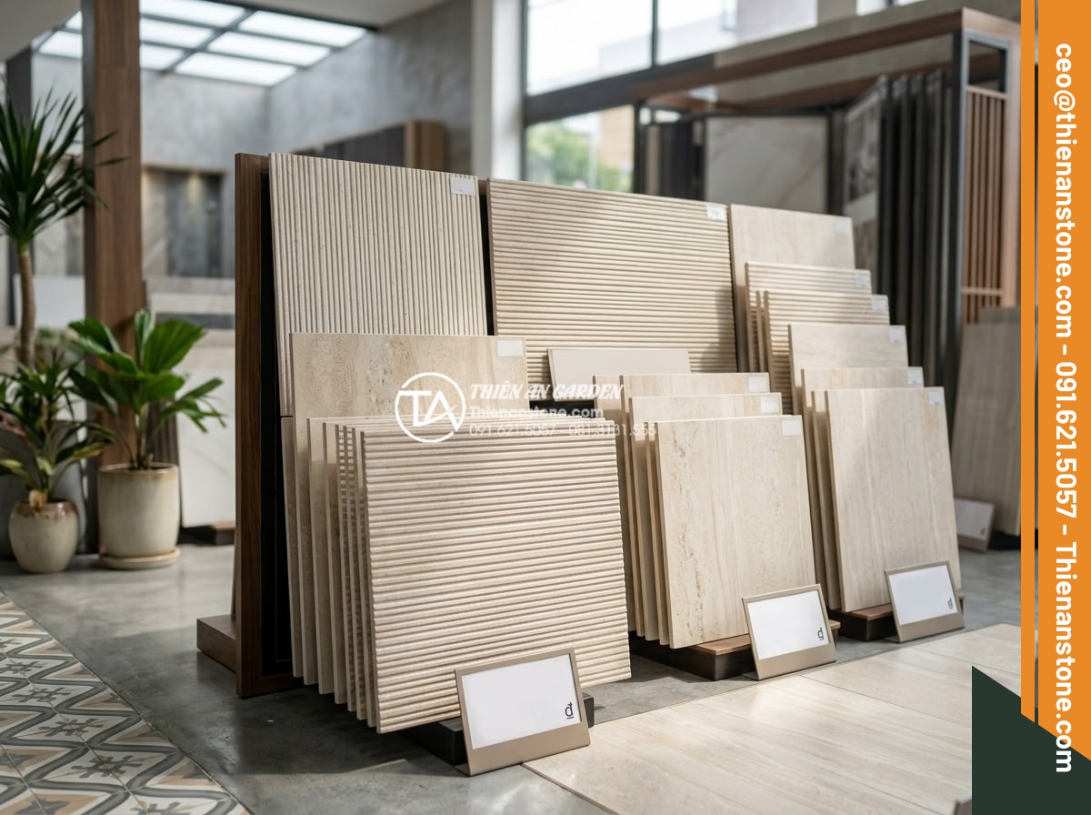 Đá răng lược vàng ốp tường có lỗi thời không? Đánh giá từ chuyên gia - Professional showroom display of various grades of yellow comb tooth stone tiles