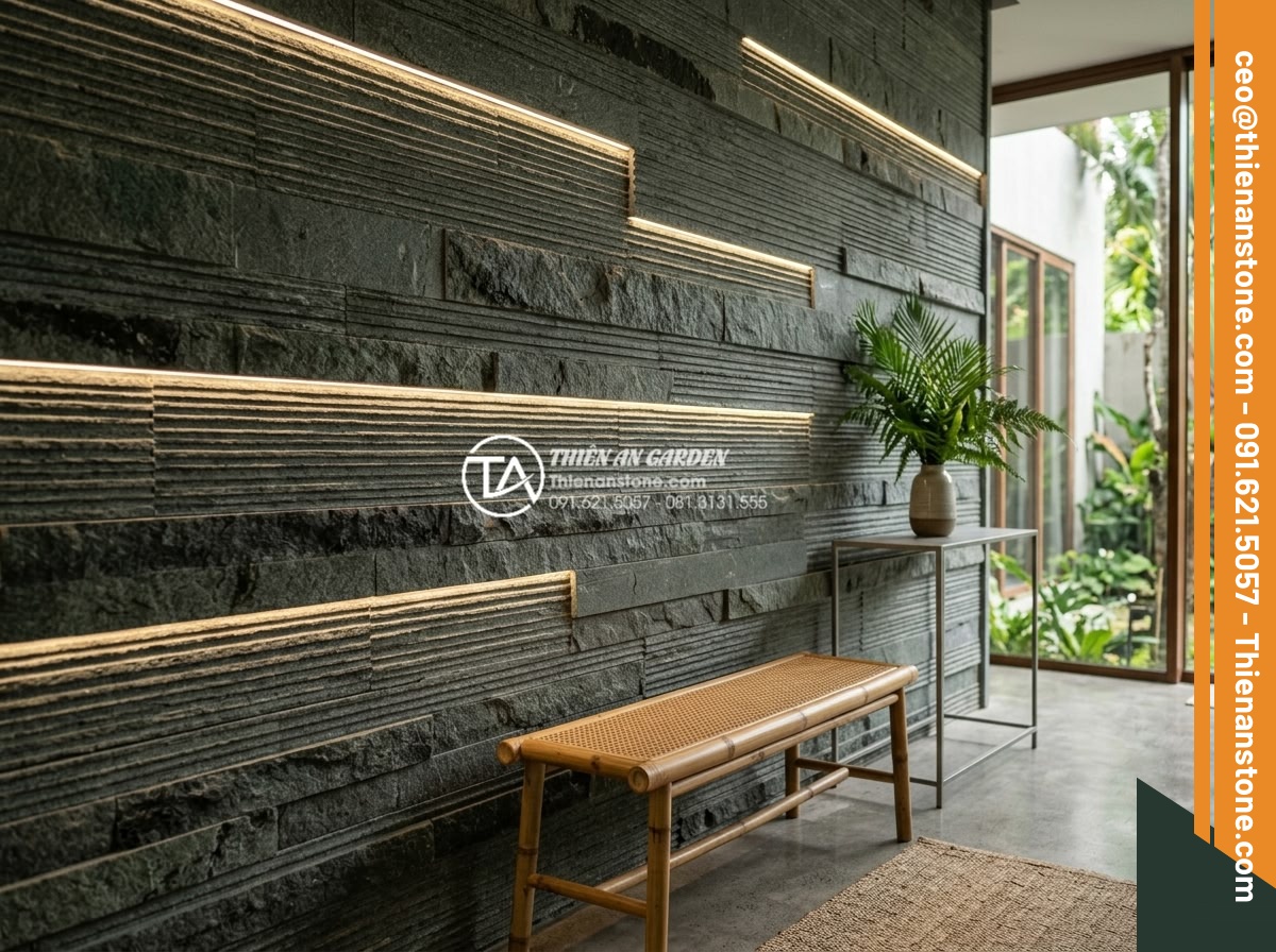 Đá răng lược vàng ốp tường có lỗi thời không? Đánh giá từ chuyên gia - Futuristic yet natural modern villa interior wall with golden comb tooth stone i